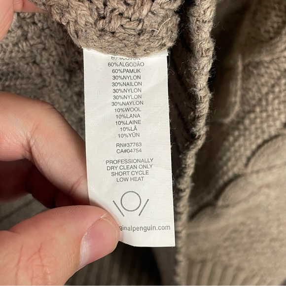 Original Penguin Cable Knit Crewneck Sweater - Medium - Light Brown - Picture 6 of 7